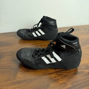 Adidas HVC 2 Wrestling Shoe Boys Size 3 Black White Stripes Boxing YYJ